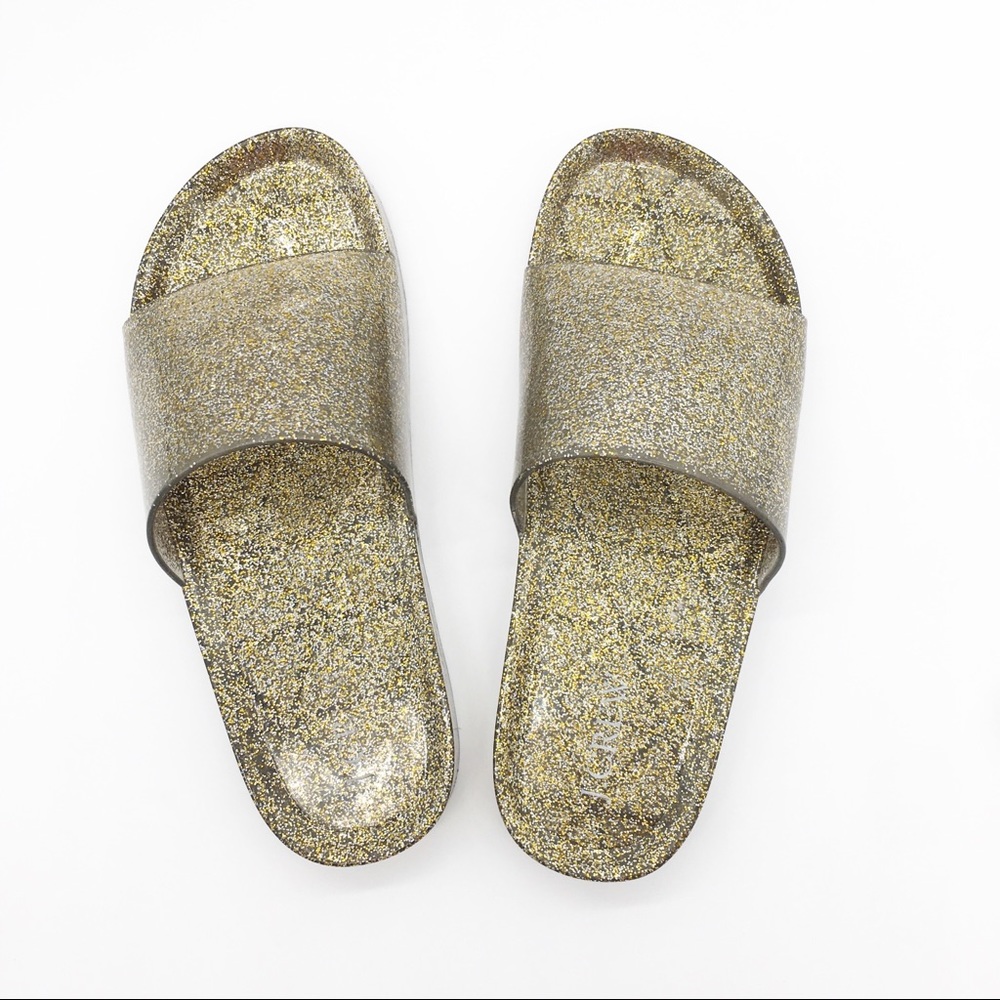 J Crew Gold Glittery Pool Sandals